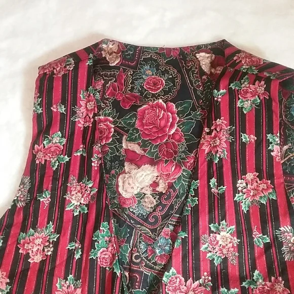 Holiday Festive Floral Red Christmas Reversible Vest - Picture 5 of 8